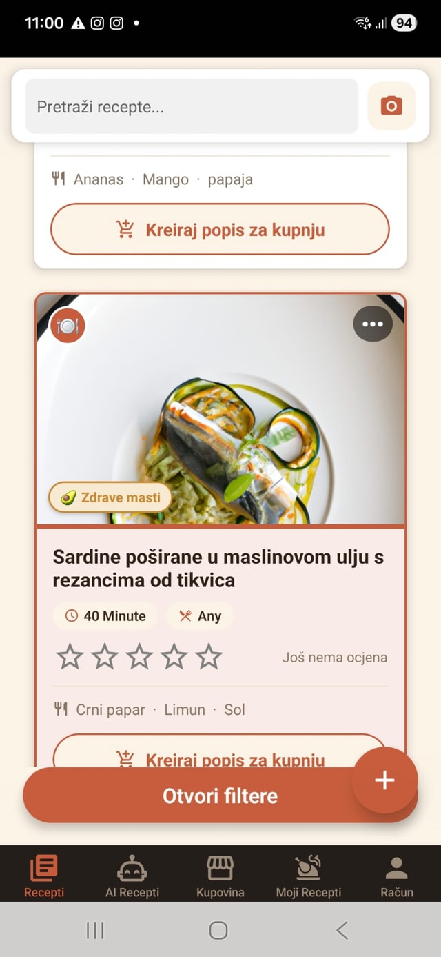 Pretraživanje recepata s pametnim filterima