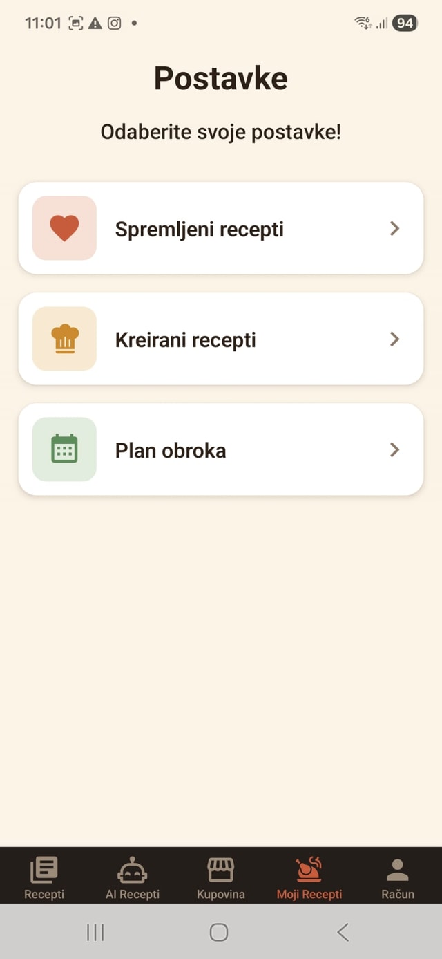Brz pristup receptima i planu obroka